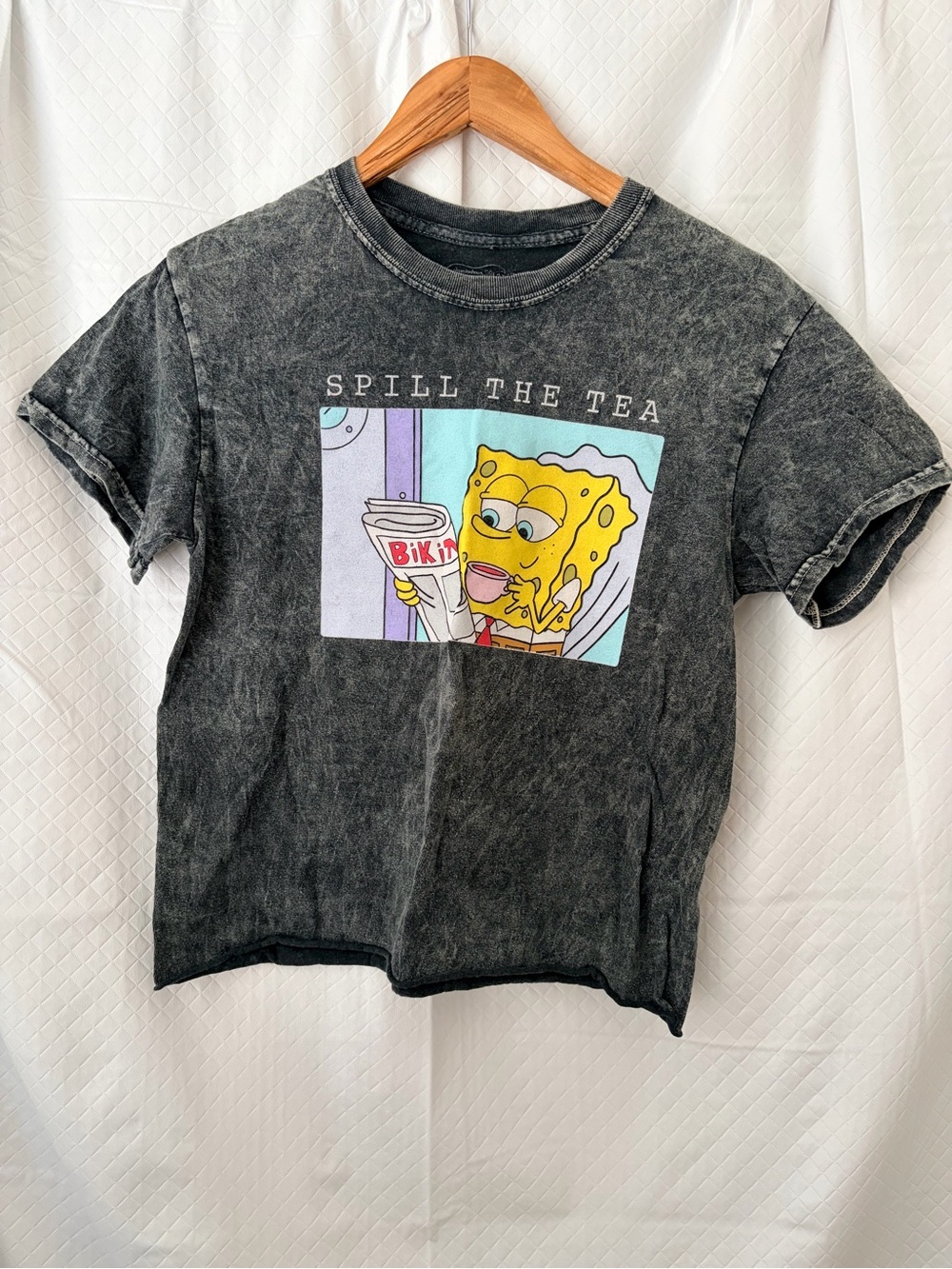 SpongeBob Squarepants Black Mineral-Wash Graphic 'Spill the Tea' Tee
